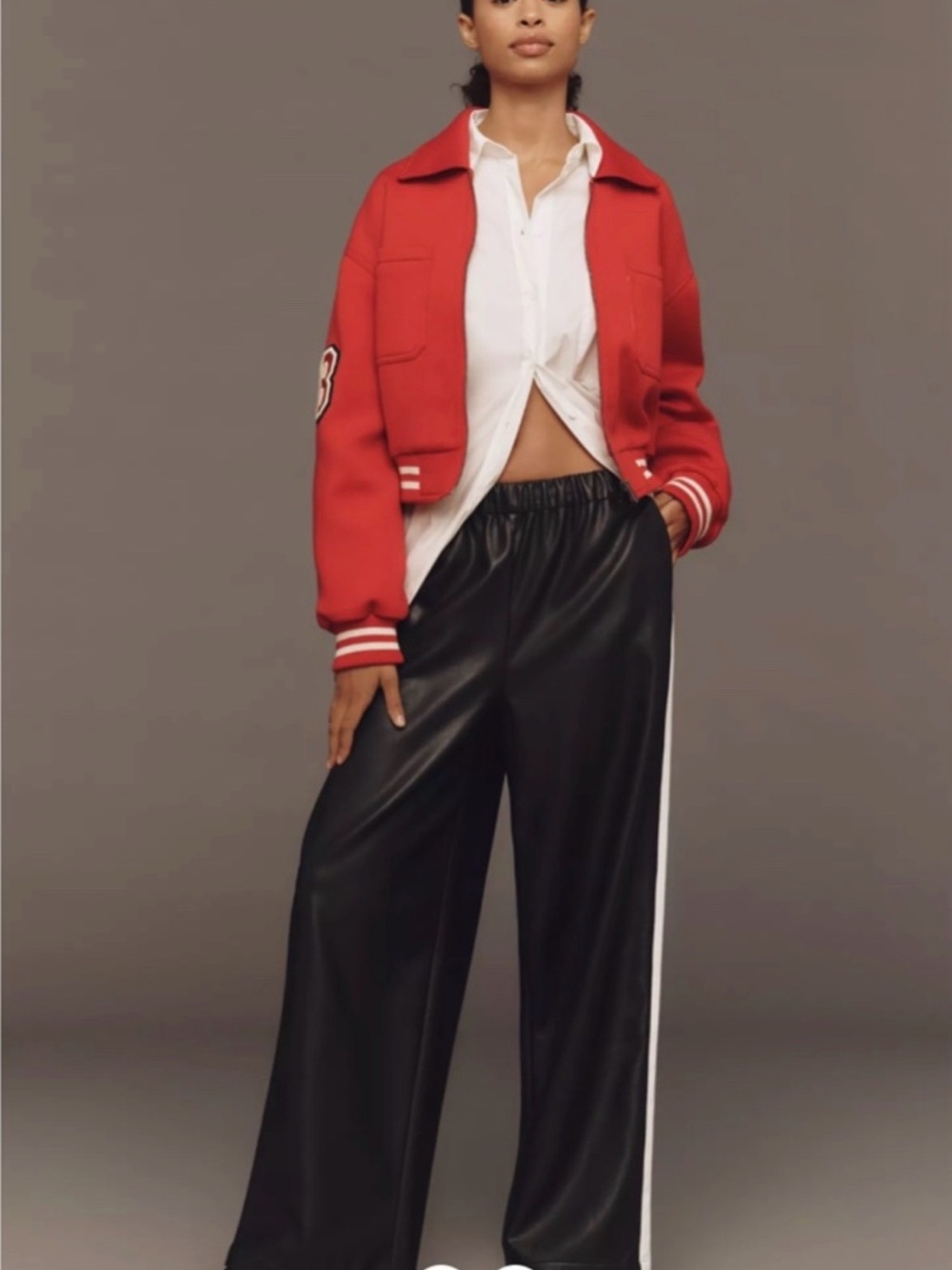 Maeve Faux Leather Wide-Leg Track Pants in Black size XXS. NWT